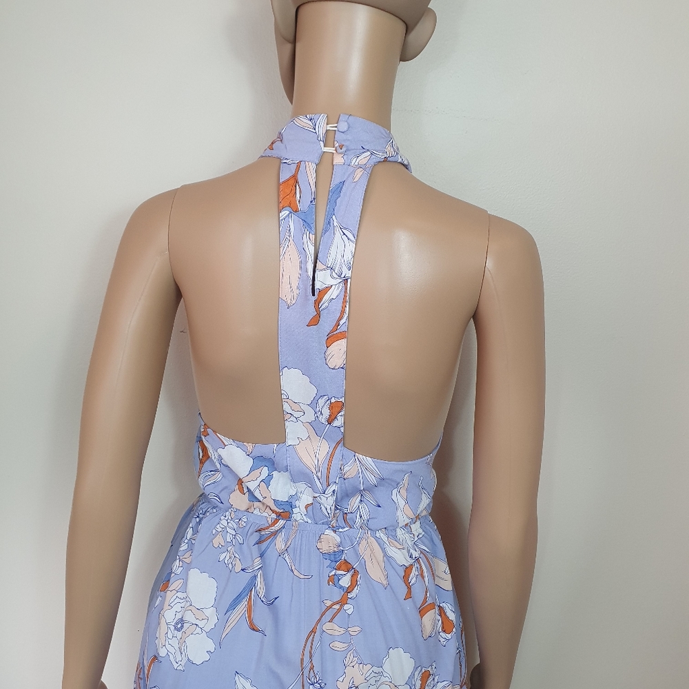 White closet floral maxi wrap dress halter Sz 10 split pleated blue - Picture 3 of 5